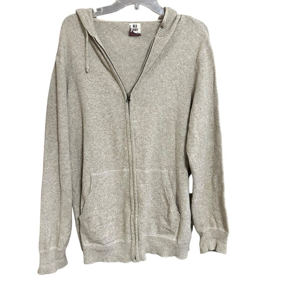 Old Navy Mens Tan Lambswool Blend Full Zip Hoodie Cardigan Y2K GrandpaCore - Picture 6 of 9